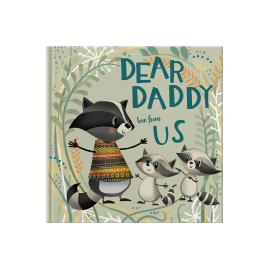 Book cover of cute illustrated daddy and baby raccoons.